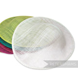 Petershams Millinery Supplies Maggie oval sinamay fascinator hat bases in white, lemon lime, emerald, and fuchsia.