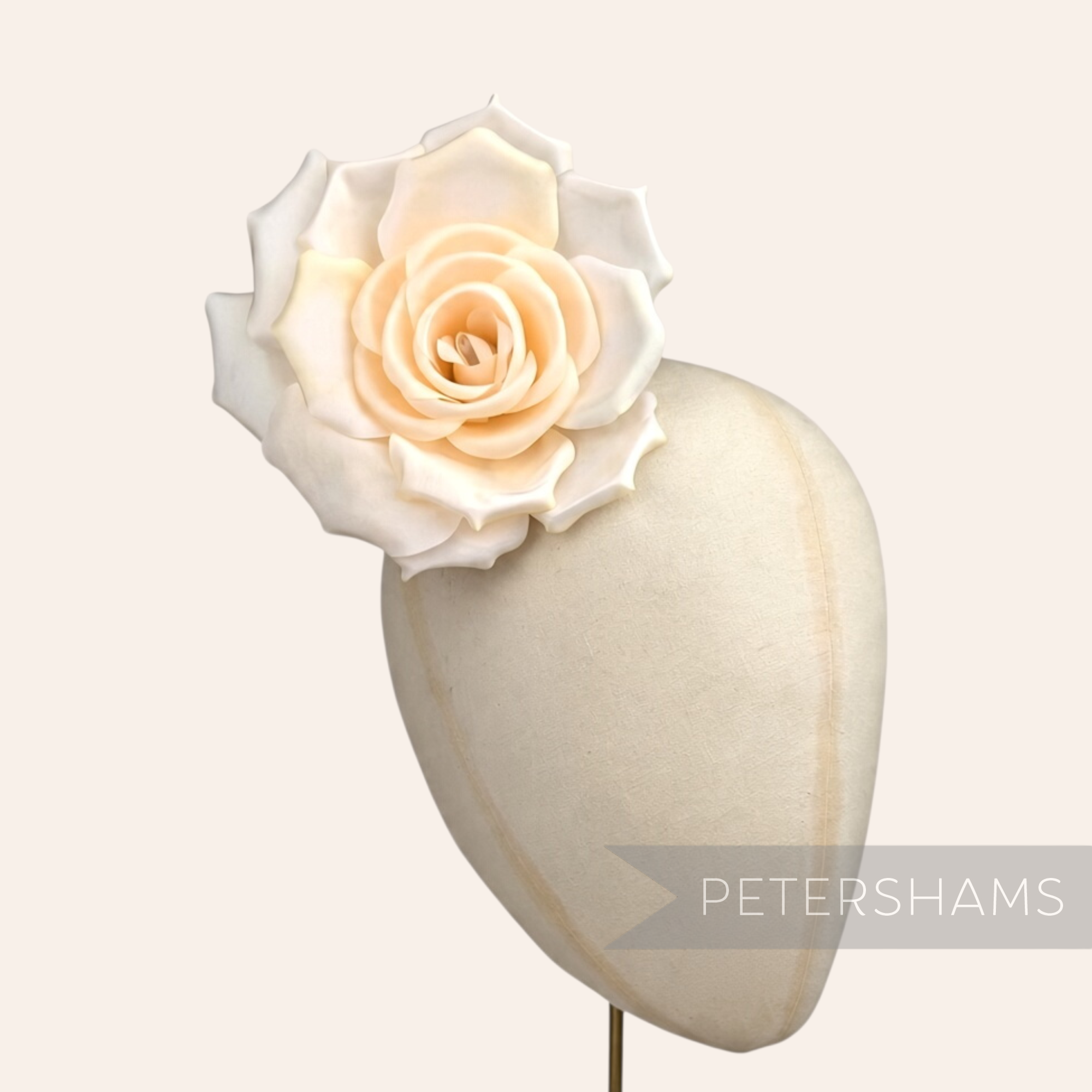 Petershams Millinery Supplies Mandy asymmetric cream flower hat mount with wired stem