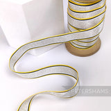 Petershams Millinery Supplies vintage 16mm silver metallic lurex grosgrain ribbon with yellow and black stripes