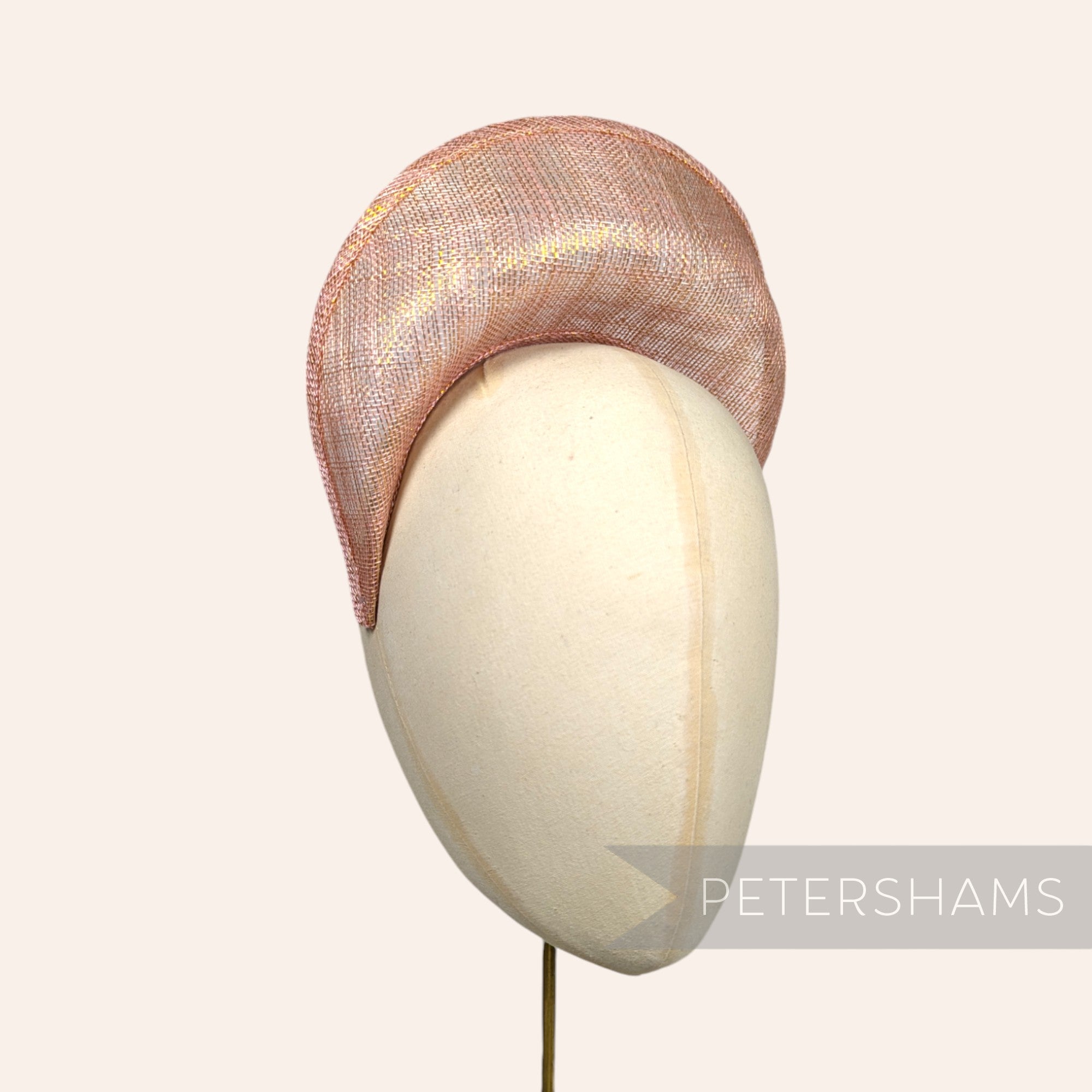 Petershams Millinery Supplies metallic pale pink with gold lurex sinamay halo crown fascinator hat base