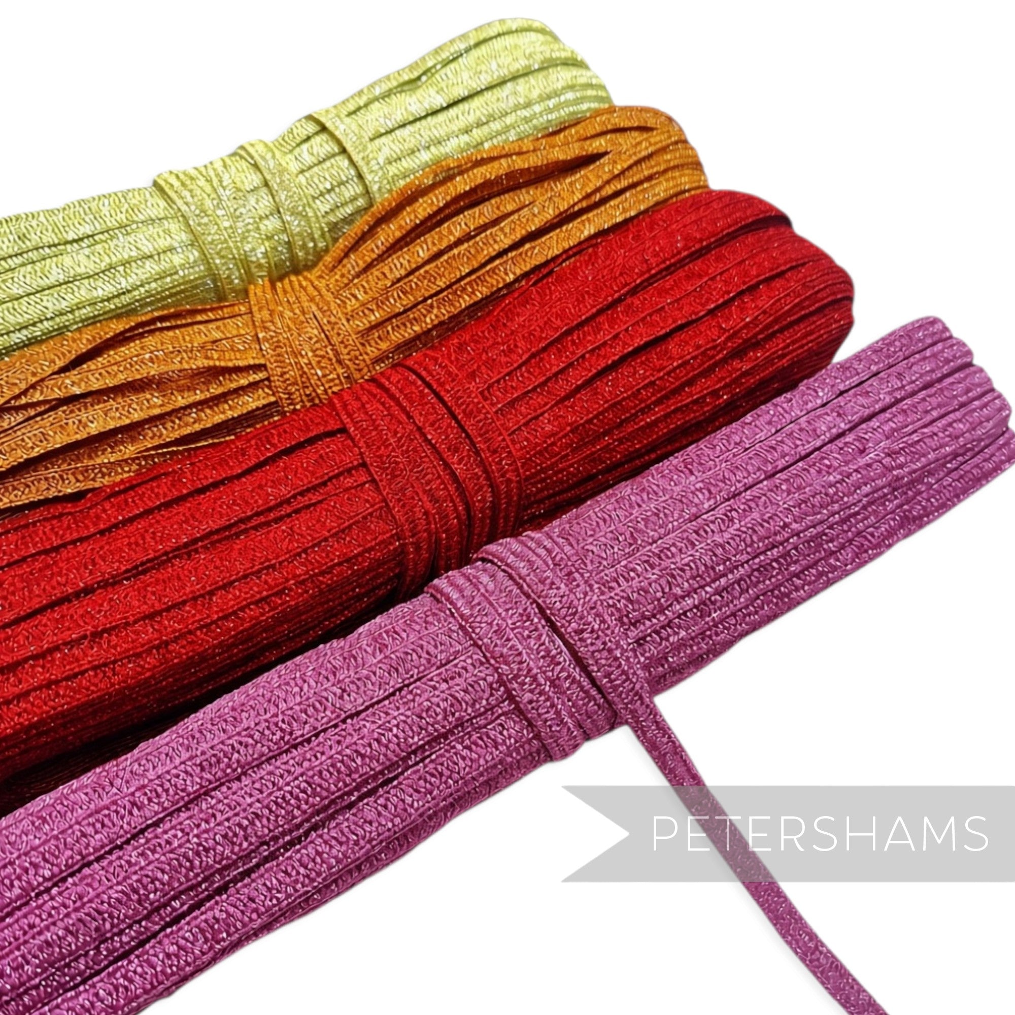 Petershams Millinery Supplies 10mm metallic lurex hat braid in assorted sparkly colours with a zig-zag texture