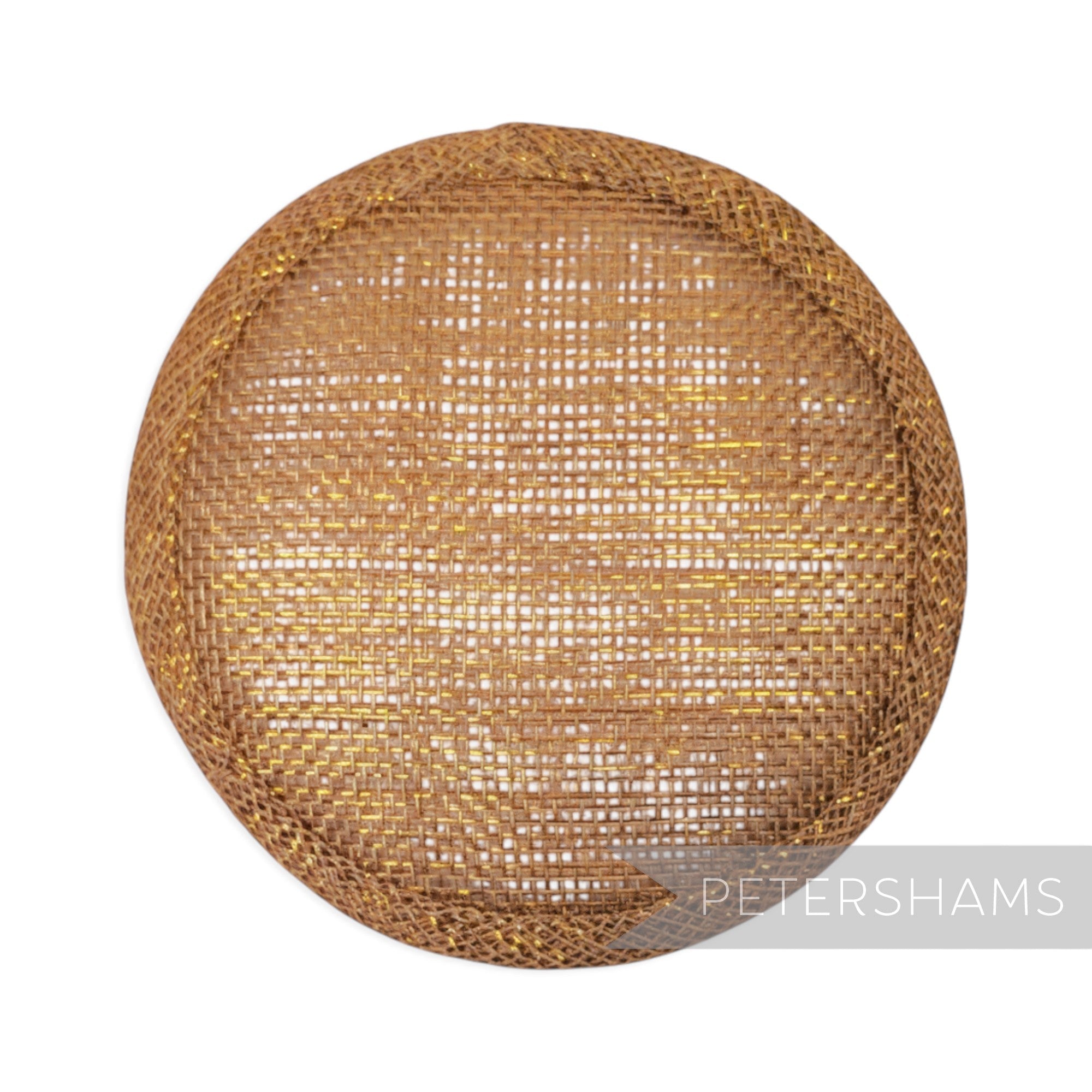 Petershams Millinery Supplies 10.5cm round metallic gold lurex sinamay fascinator base for millinery projects