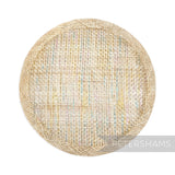 Petershams Millinery Supplies 10.5cm round metallic lurex sinamay fascinator base in a natural woven texture.