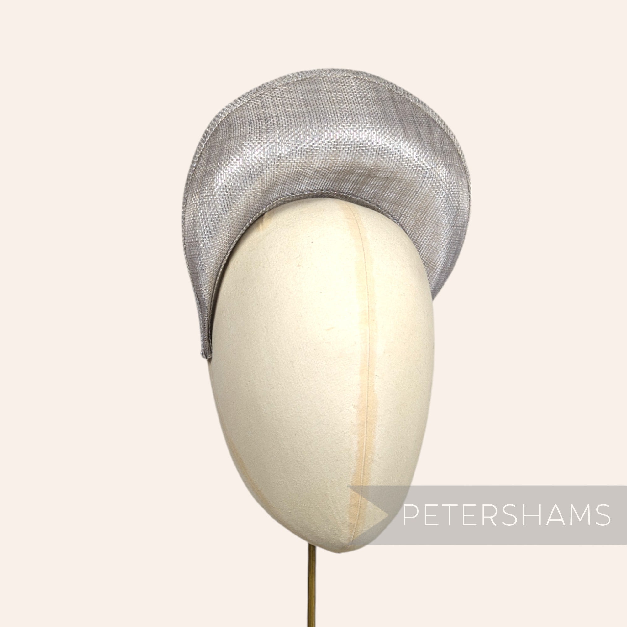 Petershams Millinery Supplies metallic pale grey and silver lurex sinamay halo crown fascinator hat base