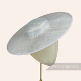 Petershams Millinery Supplies metallic lurex sinamay cartwheel fascinator hat base in pale grey with silver