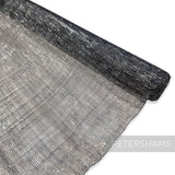 Petershams Millinery Supplies hand woven black and silver metallic lurex threaded sinamay millinery fabric roll.