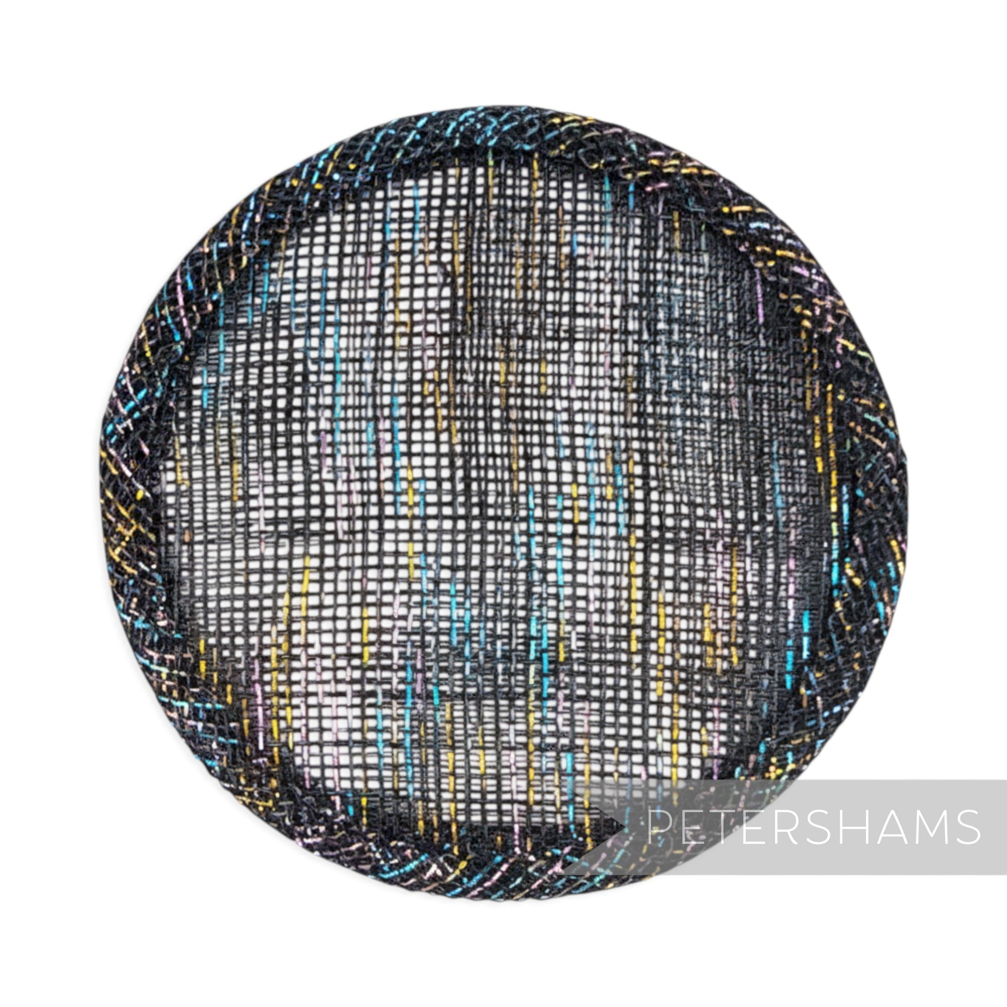 Petershams Millinery Supplies 10.5cm round black sinamay fascinator base with metallic lurex weave detail