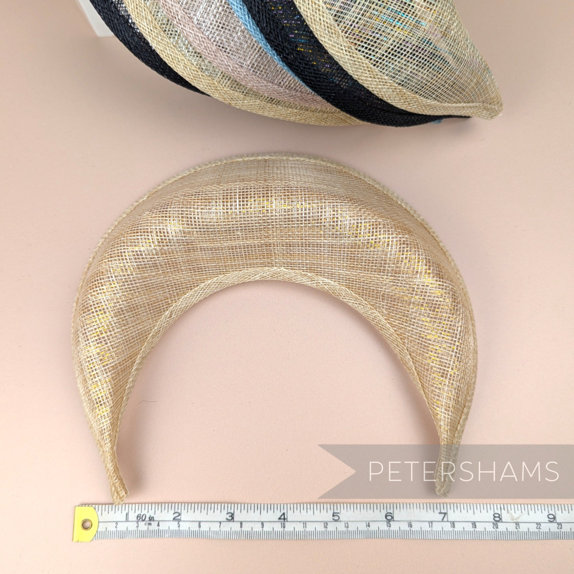 Petershams Millinery Supplies metallic lurex sinamay halo crown fascinator hat base in gold