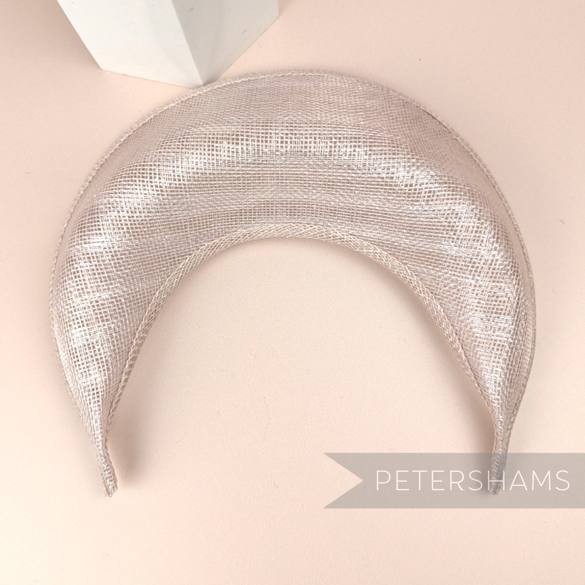Petershams Millinery Supplies metallic lurex sinamay halo crown fascinator hat base in a shimmering rose pink with silver