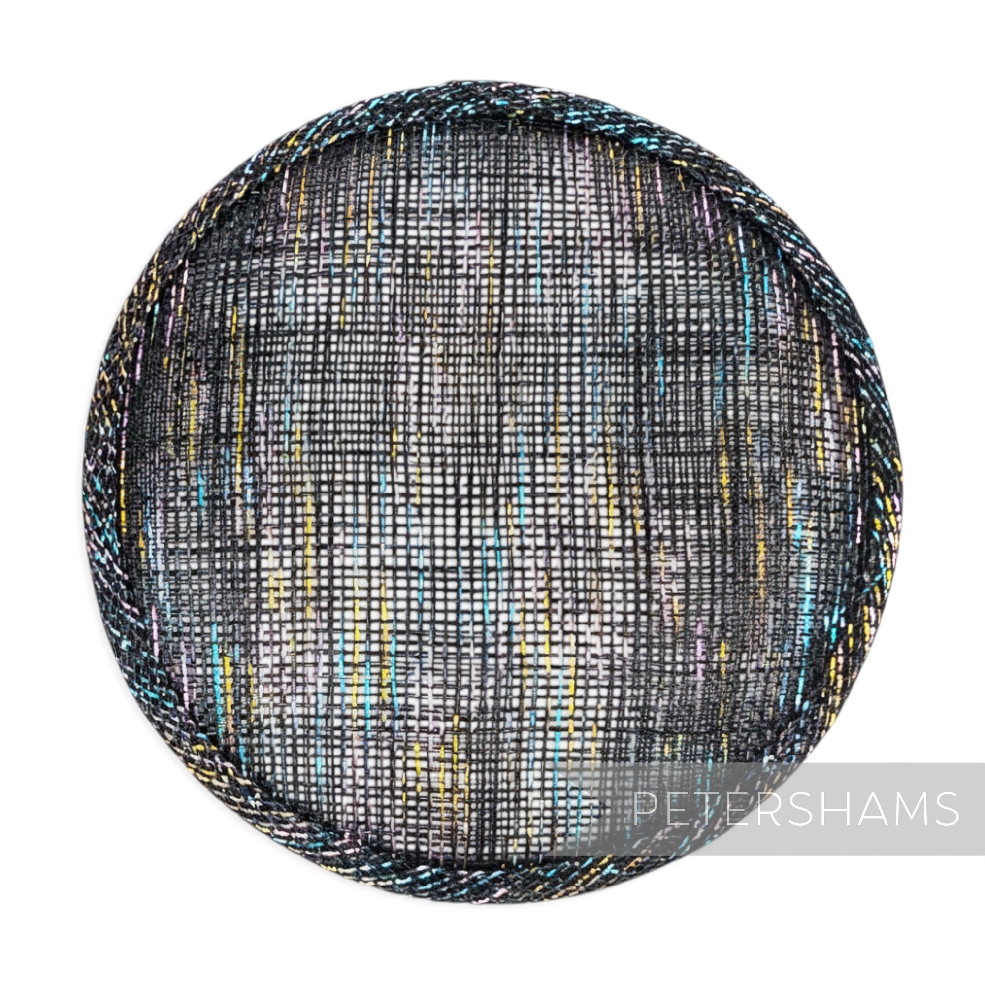 Petershams Millinery Supplies round black sinamay fascinator base with metallic lurex threads