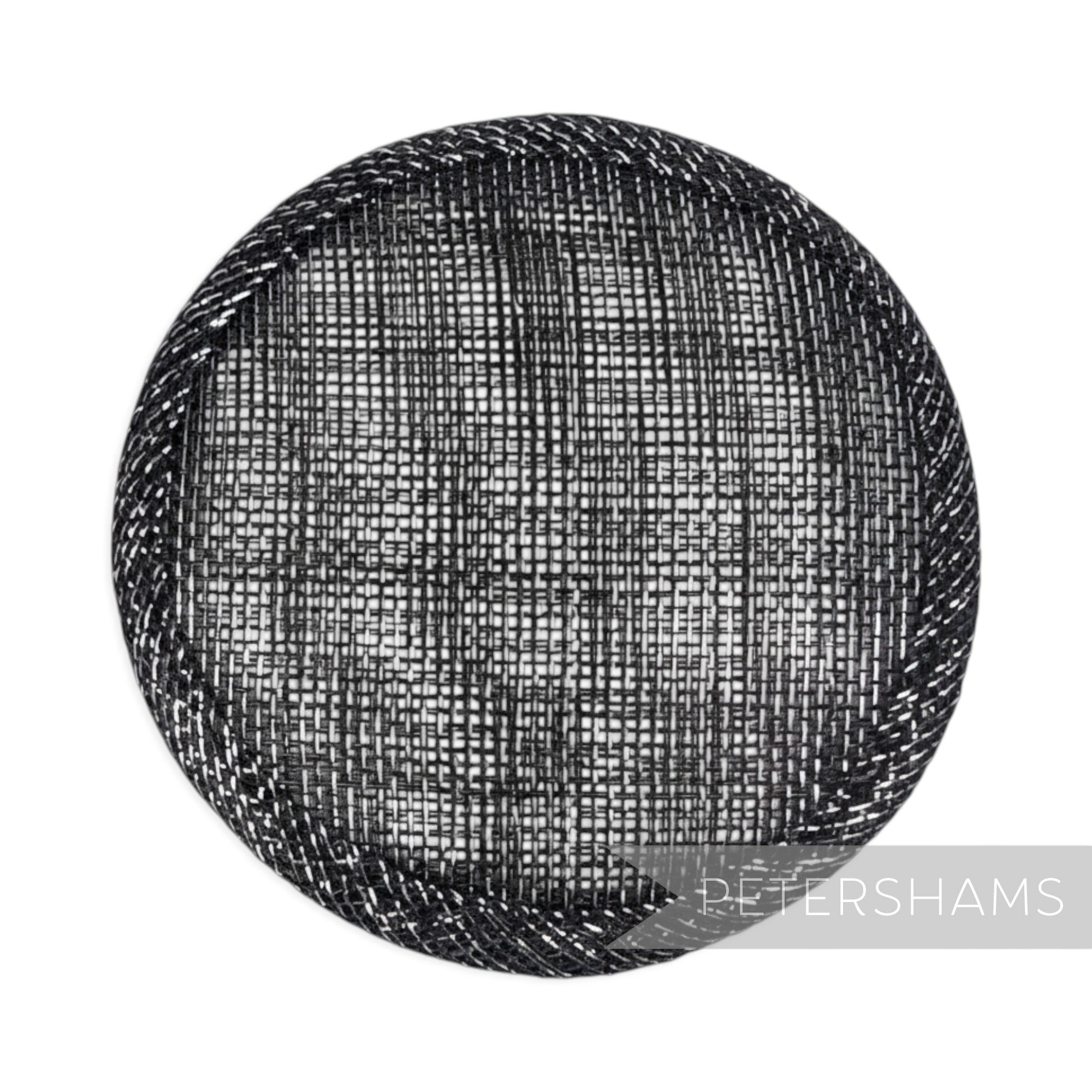 Petershams Millinery Supplies 10.5cm round black metallic lurex sinamay fascinator hat base for millinery projects.