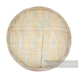 Petershams Millinery Supplies 13.5cm round metallic lurex sinamay fascinator hat base in a natural woven texture.