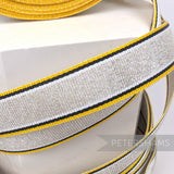 Petershams Millinery Supplies vintage 16mm metallic lurex striped grosgrain ribbon in silver, yellow, and black