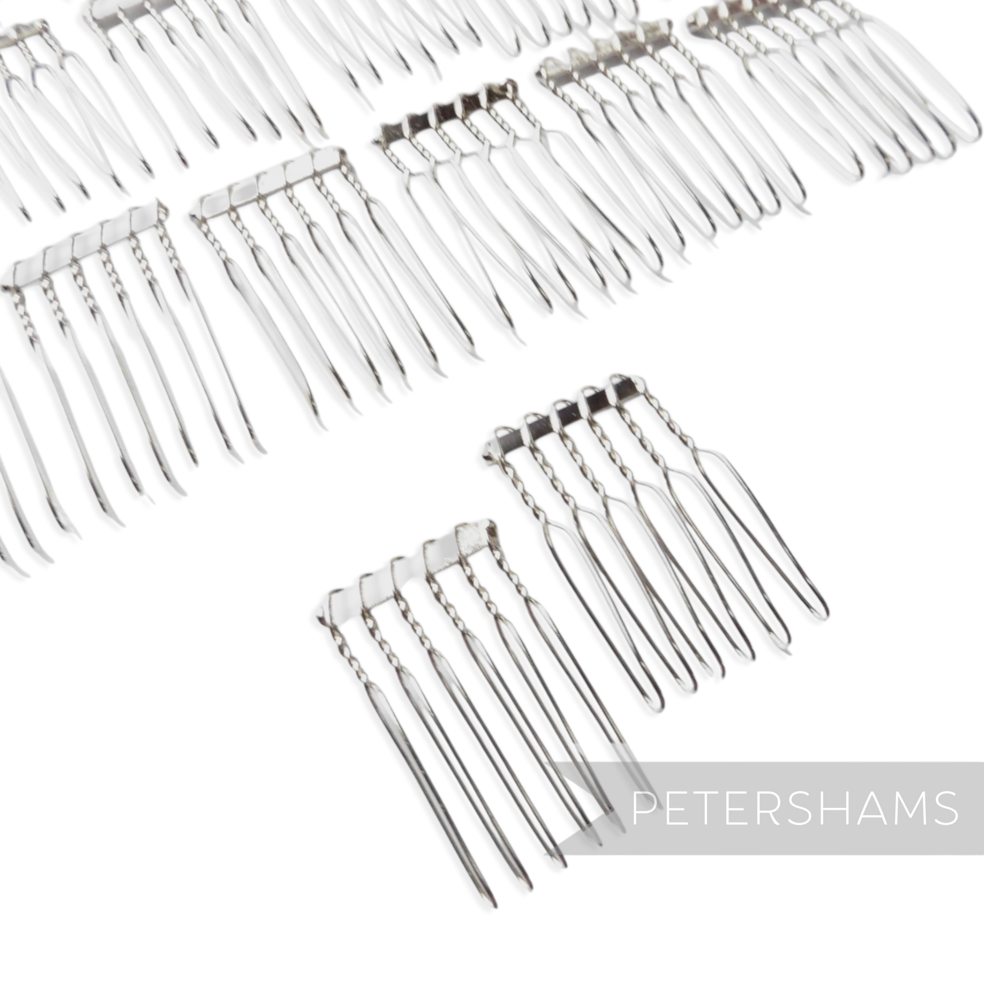 Petershams Millinery Supplies mini silver plated metal hair combs for bridal veils and hairpieces