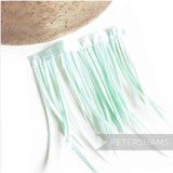 Petershams Millinery Supplies mint green goose biot feather fringe on satin ribbon binding for millinery crafts