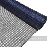 Petershams Millinery Supplies navy blue basket weave sinamay fabric with a large open weave, ideal for hat making.