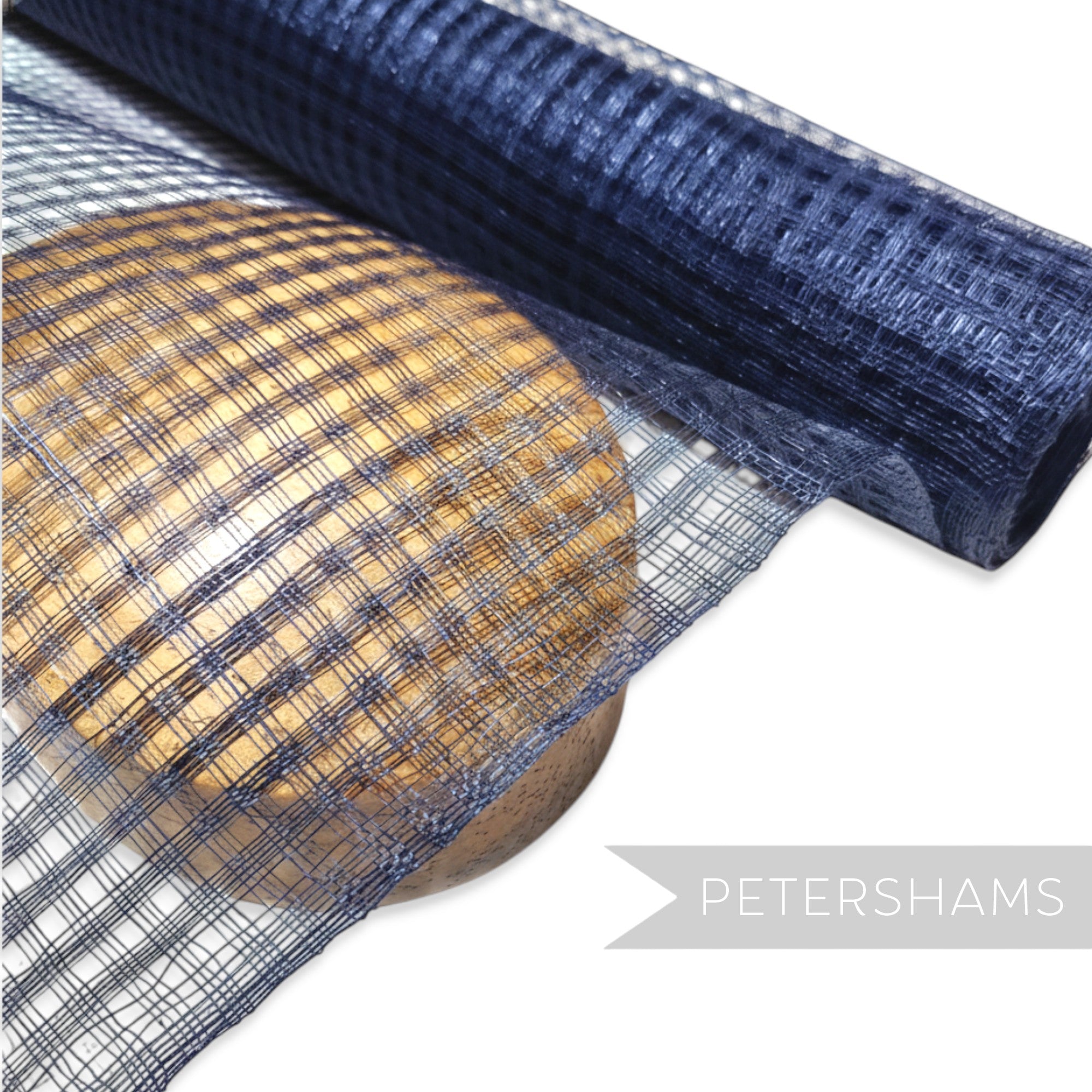 Petershams Millinery Supplies navy blue basket weave sinamay fabric for hat making, 50x92cm.