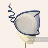 Petershams Millinery Supplies Astra navy blue crin and sinamay visor fascinator with a decorative wired spiral trim.