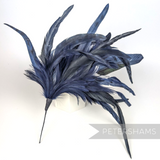 Petershams Millinery Supplies extra large navy blue chinchilla pattern coque and hackle feather hat mount on wire