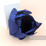 Petershams Millinery Supplies large navy blue tulip flower made from cupped goose nagorie feathers with central stamens