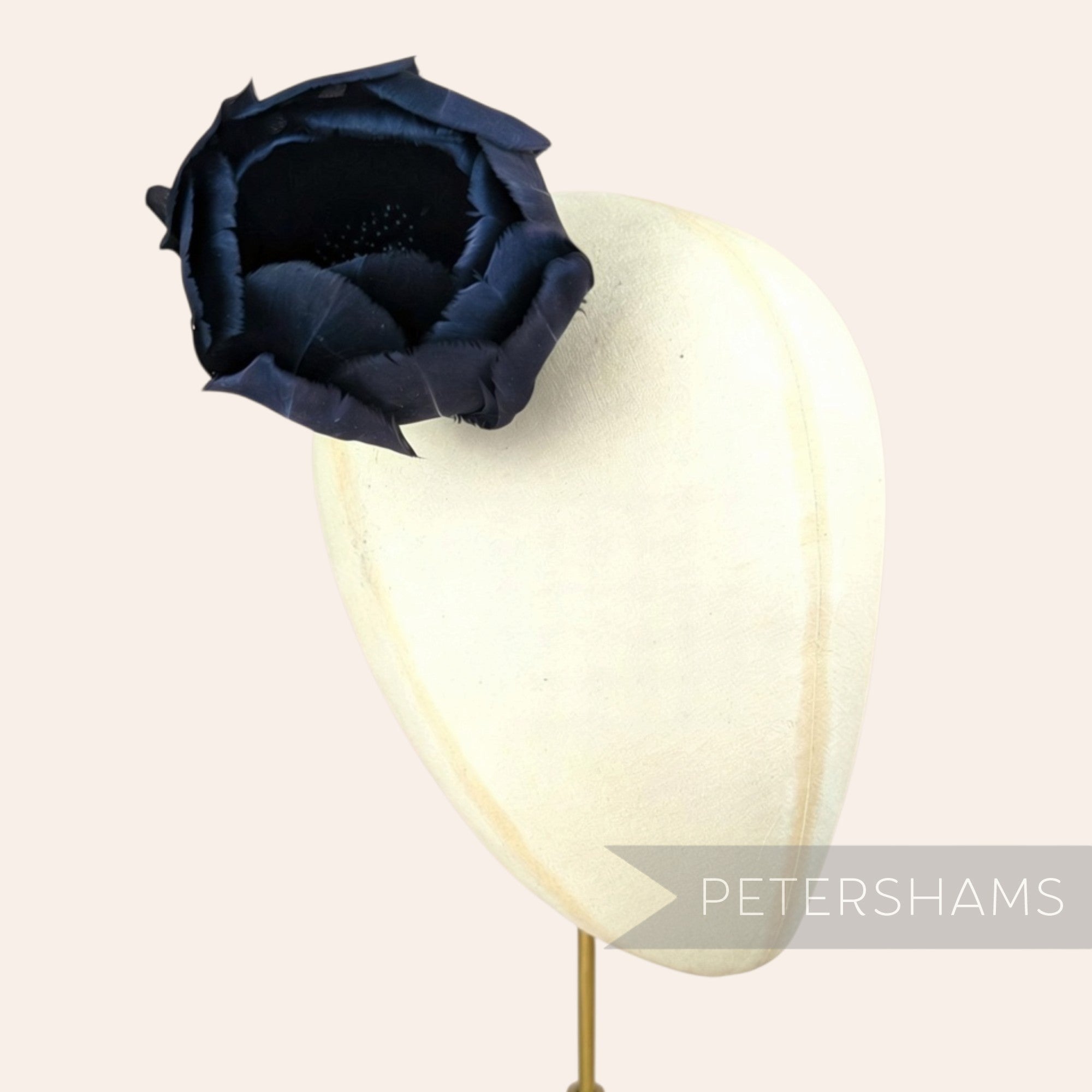 Petershams Millinery Supplies large navy blue tulip flower made from cupped goose nagorie feathers