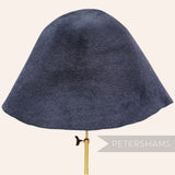 Petershams Millinery Supplies extra large dark navy double faced peachbloom fur felt cone hat body on a stand