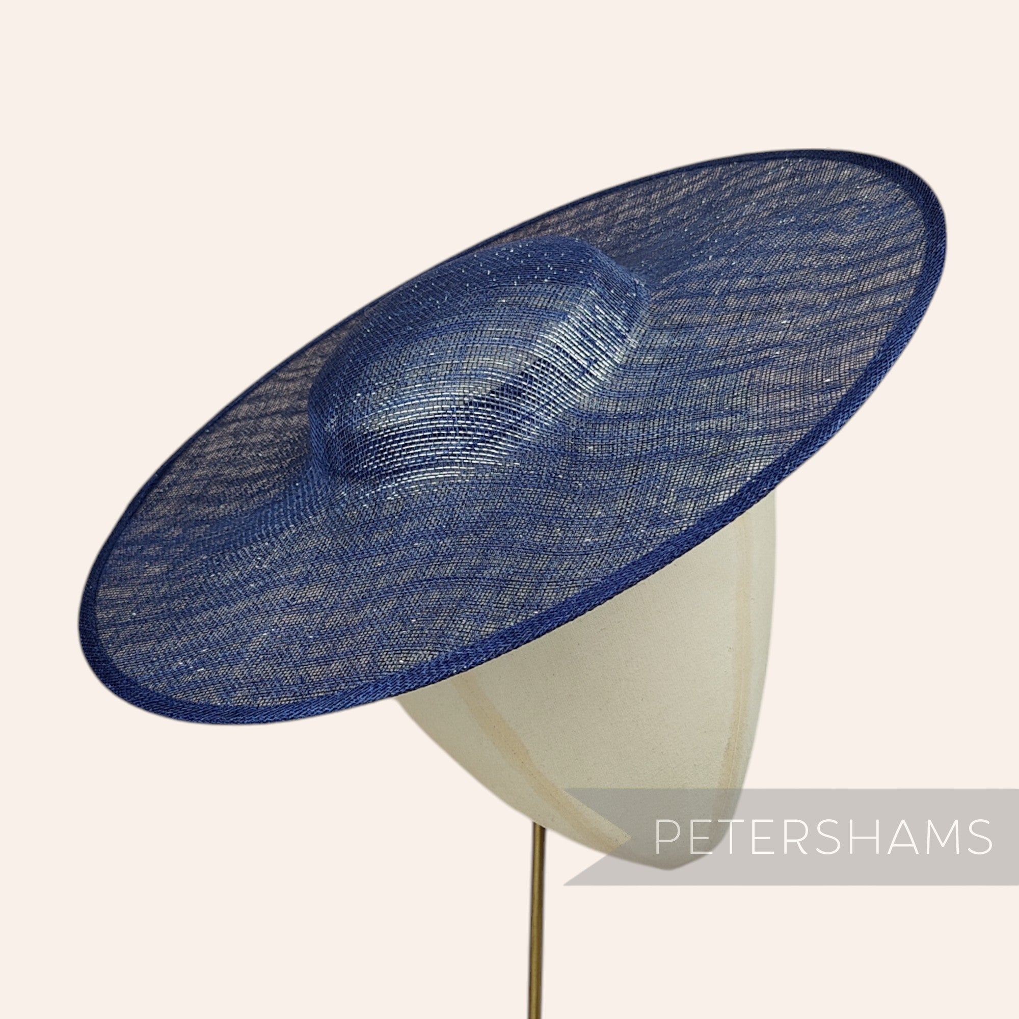 Petershams Millinery Supplies metallic navy blue lurex sinamay cartwheel fascinator hat base