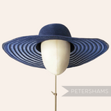 Petershams Millinery Supplies navy blue polybraid capeline hat body with a wide striped crin brim