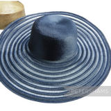 Petershams Millinery Supplies navy blue polybraid capeline hat body with a wide striped crin brim for millinery