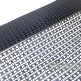 Petershams Millinery Supplies vintage Swiss navy blue laminated raffia mesh fabric with a checkerboard pattern.