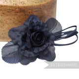 Petershams Millinery Supplies Zahra petite navy silk flower hat mount with wired leaves and rolled loops