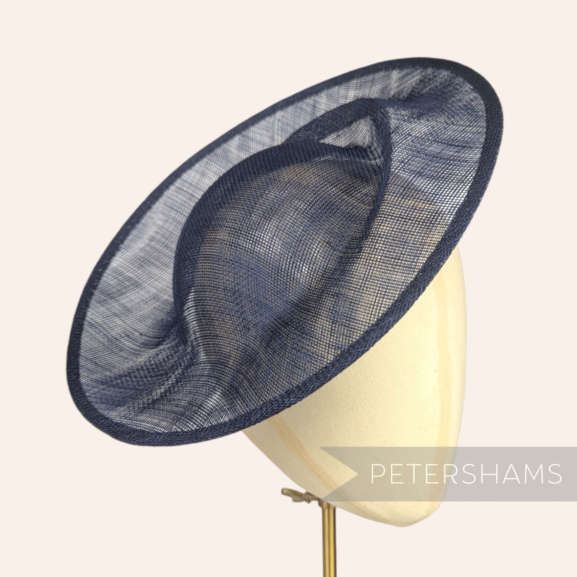Petershams Millinery Supplies french navy blue sinamay fascinator hat base with orbital pleat detail