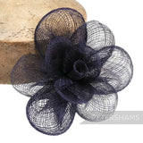 Petershams Millinery Supplies navy blue sinamay straw flower fascinator with flipped edge petals, 15cm wide.