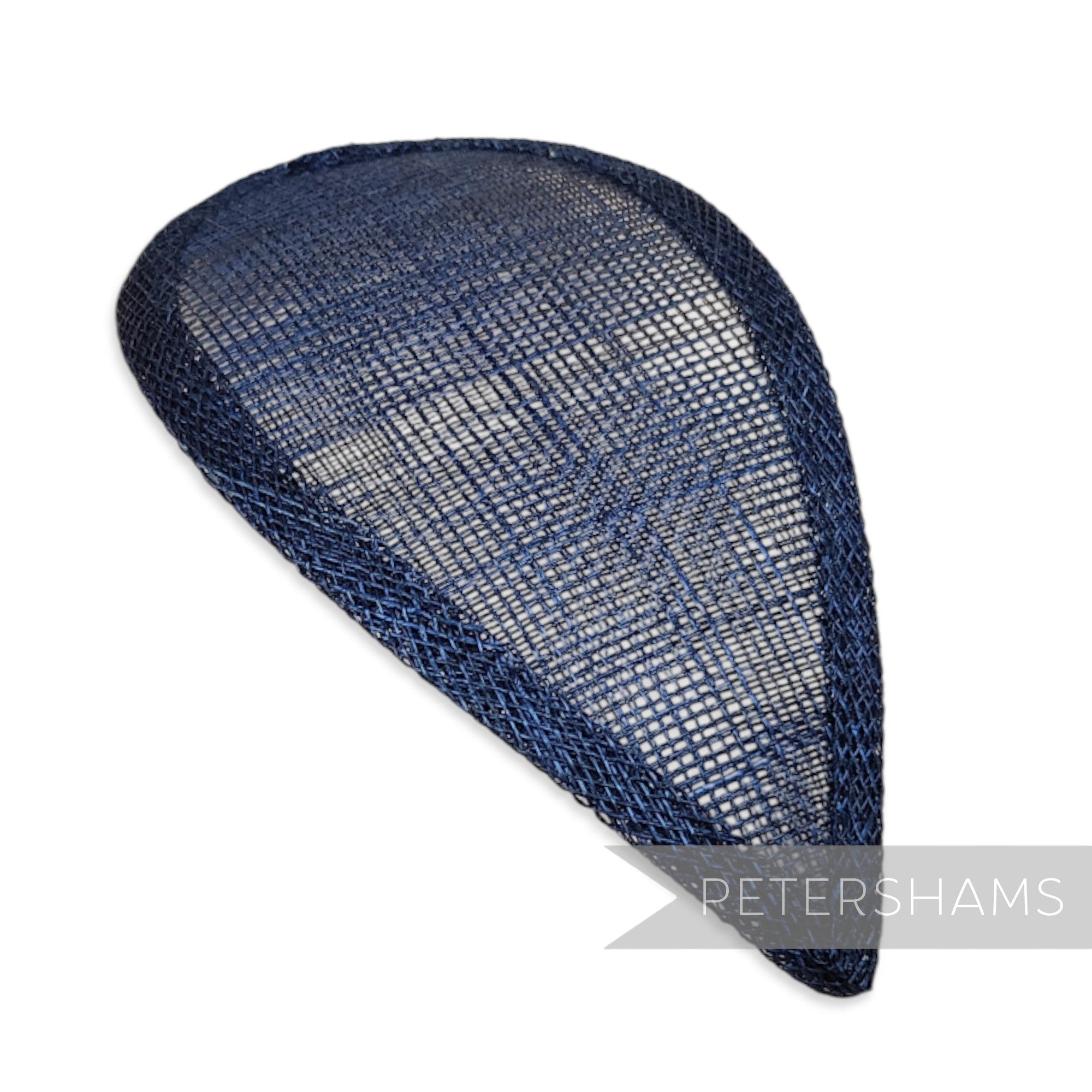 Petershams Millinery Supplies navy blue teardrop shaped sinamay hat base with wired edges for millinery projects