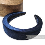 Petershams Millinery Supplies navy blue velvet 40mm super padded headband with black braid lining