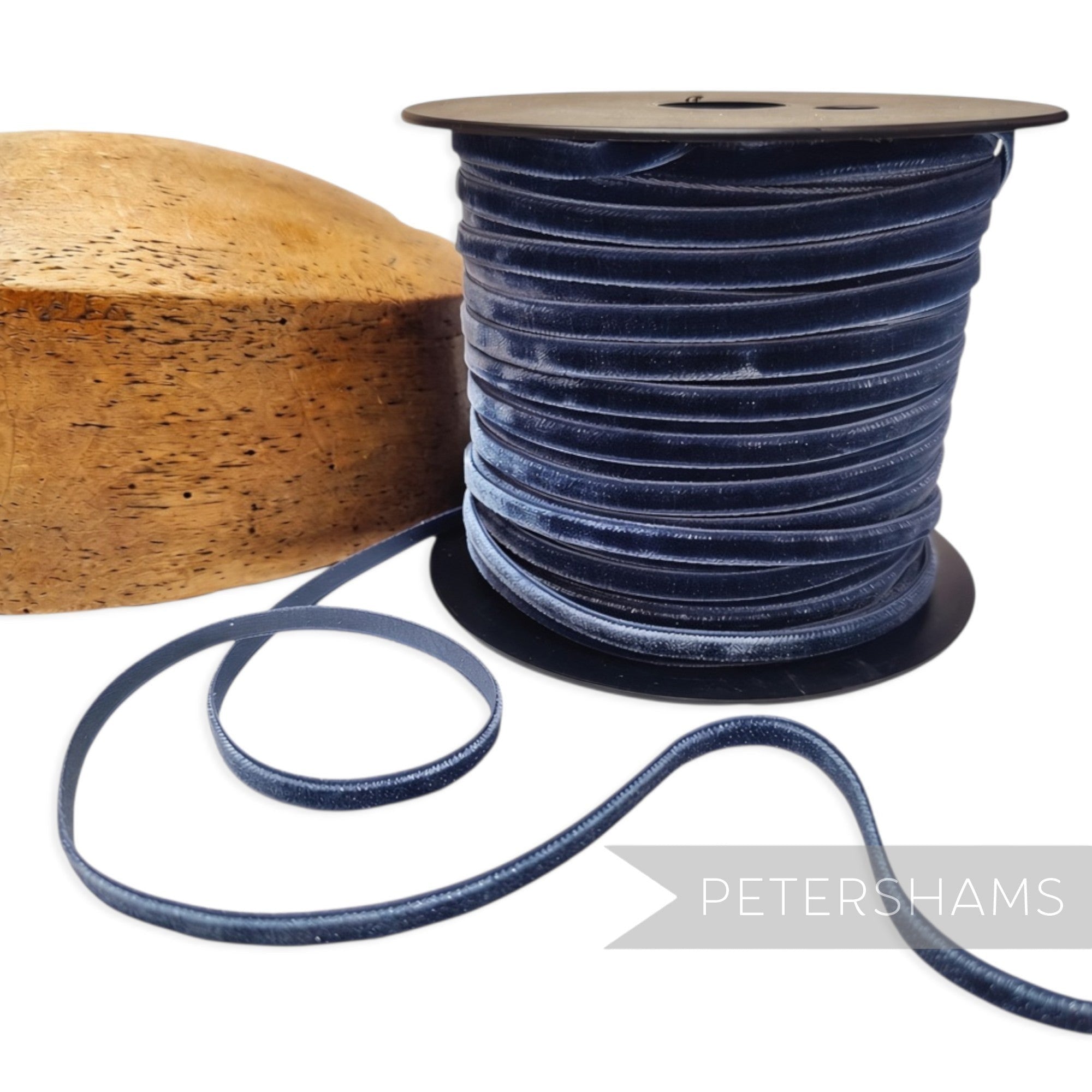 Petershams Millinery Supplies 7mm slate blue French velvet ribbon on a spool