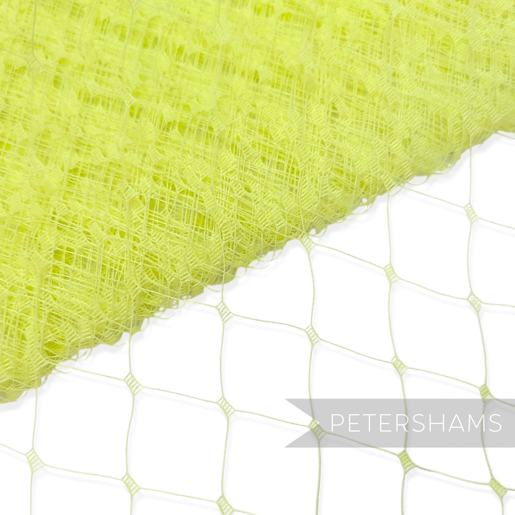Petershams Millinery Supplies neon yellow English merry widow veiling with extra wide 3cm diamond netting pattern