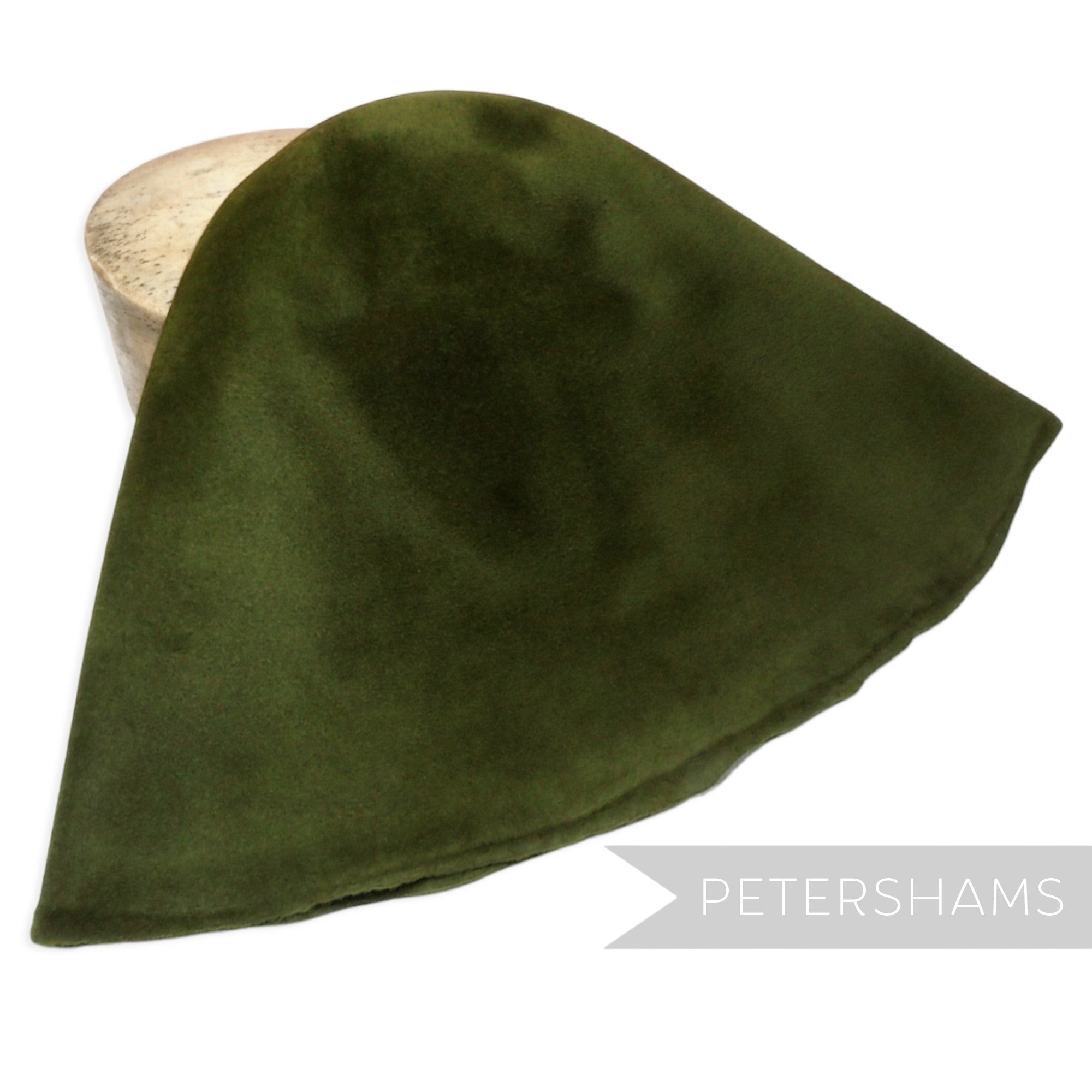 Petershams Millinery Supplies extra large olive green double faced peachbloom fur felt hat cone for hat making.