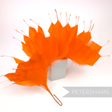 Petershams Millinery Supplies large orange spiky goose feather wired hat mount for millinery and headpiece design.