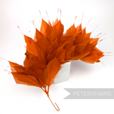 Petershams Millinery Supplies large burnt orange spiky goose feather wired millinery mount for hat making