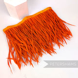 Petershams Millinery Supplies extra long orange goose biot feather fringe with satin ribbon binding for millinery