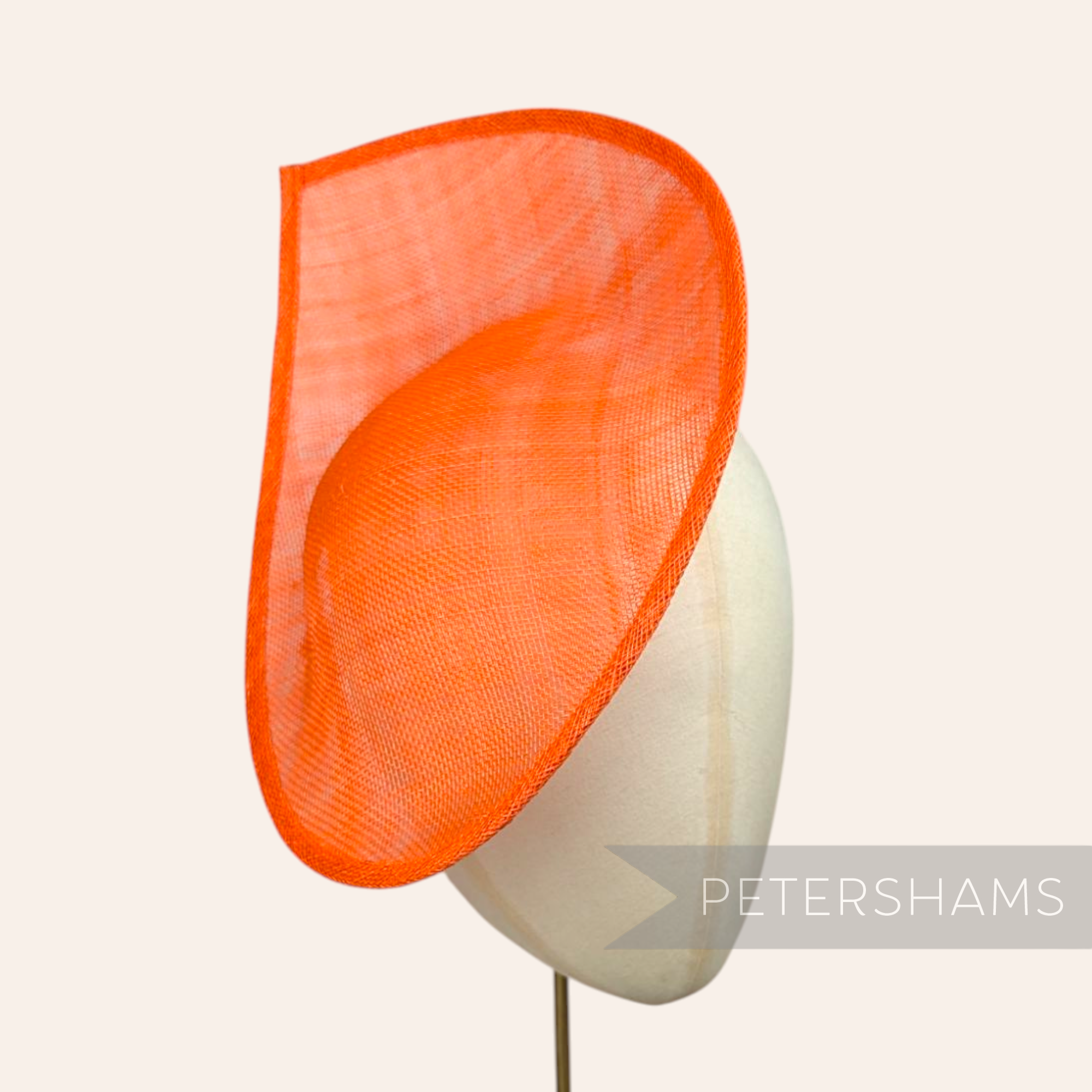 Petershams Millinery Supplies Diana orange sinamay fascinator hat base with a pointed scallop edge