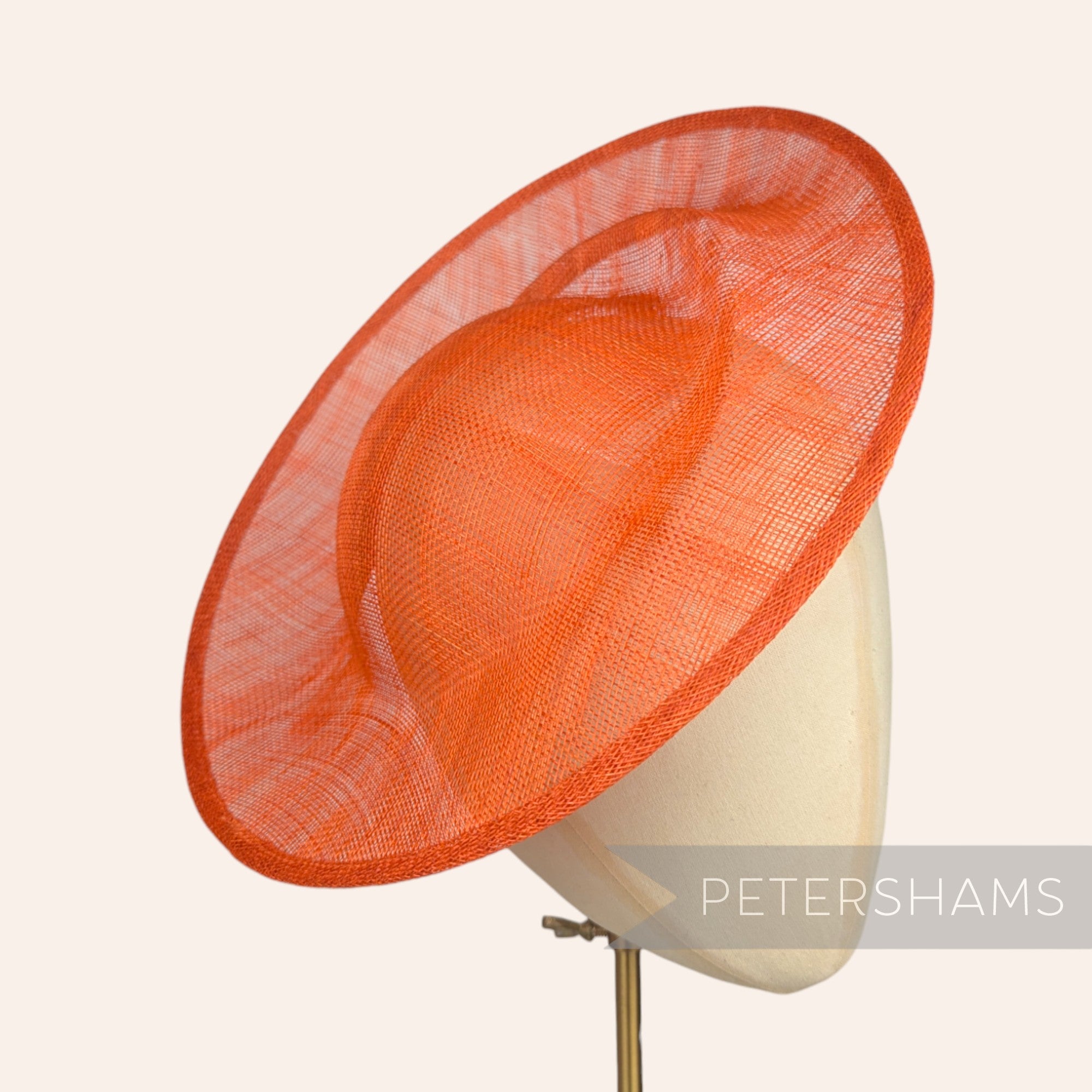 Petershams Millinery Supplies burnt orange sinamay fascinator hat base with orbital pleat detail