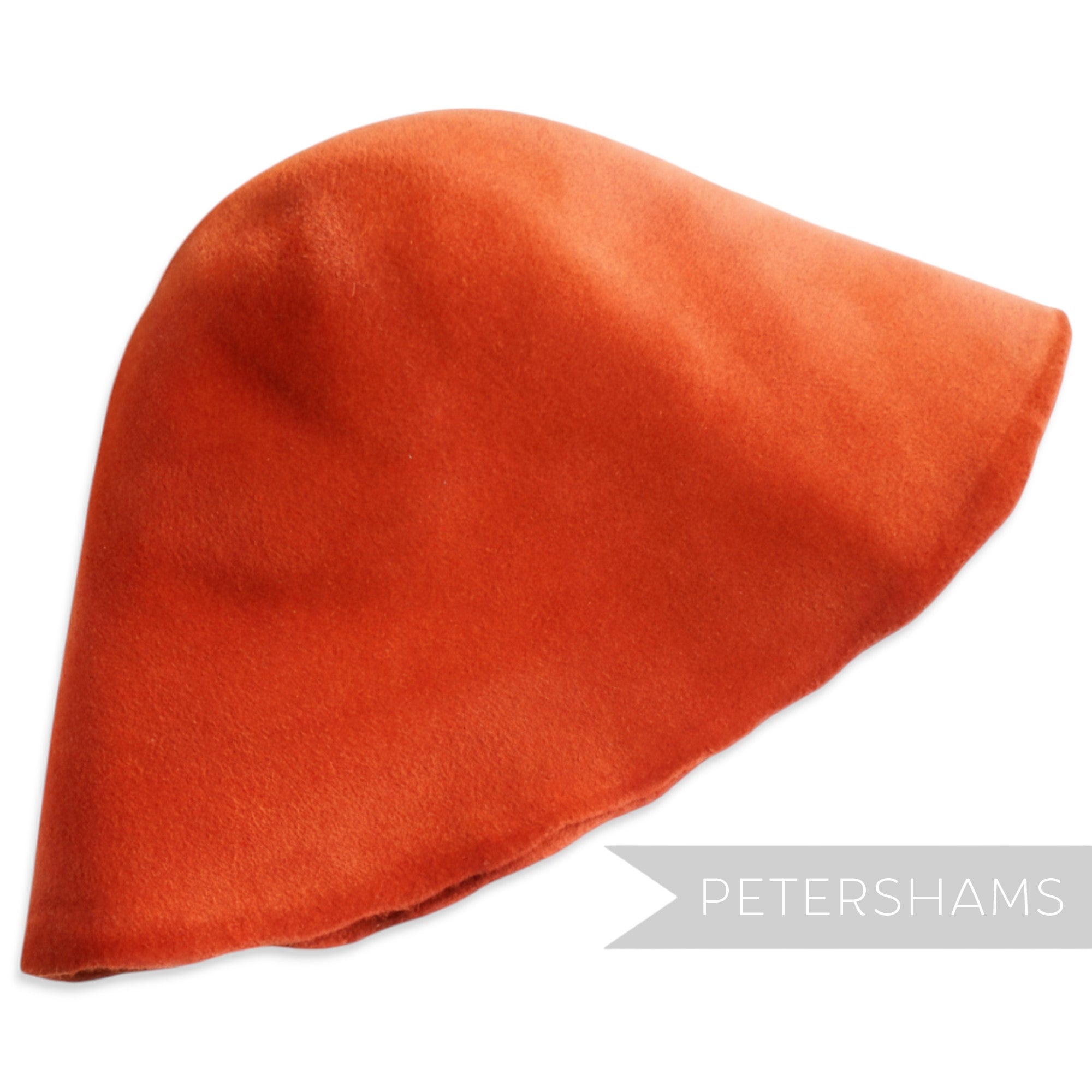 Petershams Millinery Supplies extra large peachbloom velour fur felt hat cone in a vibrant burnt orange colour.