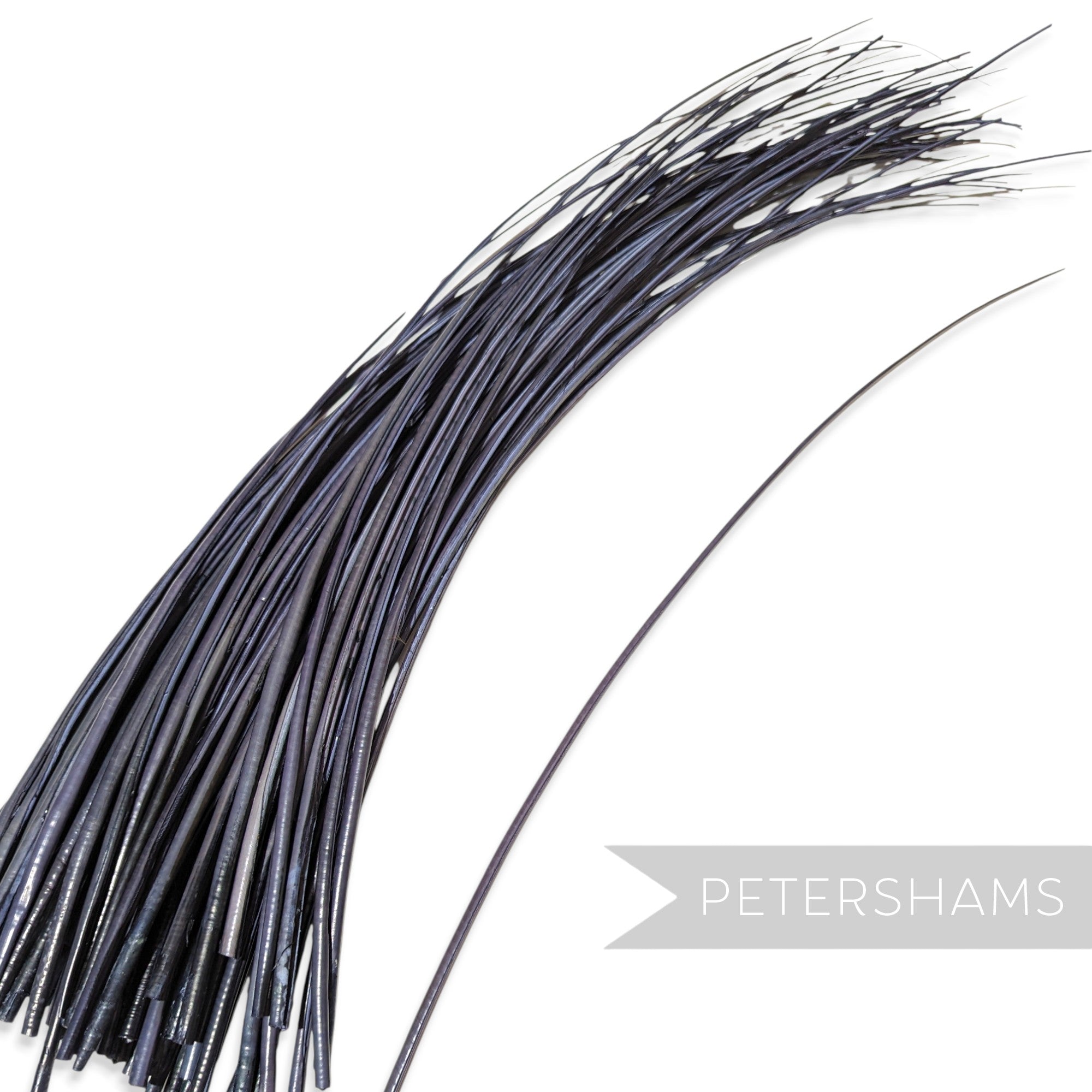 Petershams Millinery Supplies dark grey stripped ostrich quill feather for hat making and millinery crafts.