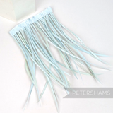 Petershams Millinery Supplies extra long pale blue goose biot feather fringe with satin ribbon binding