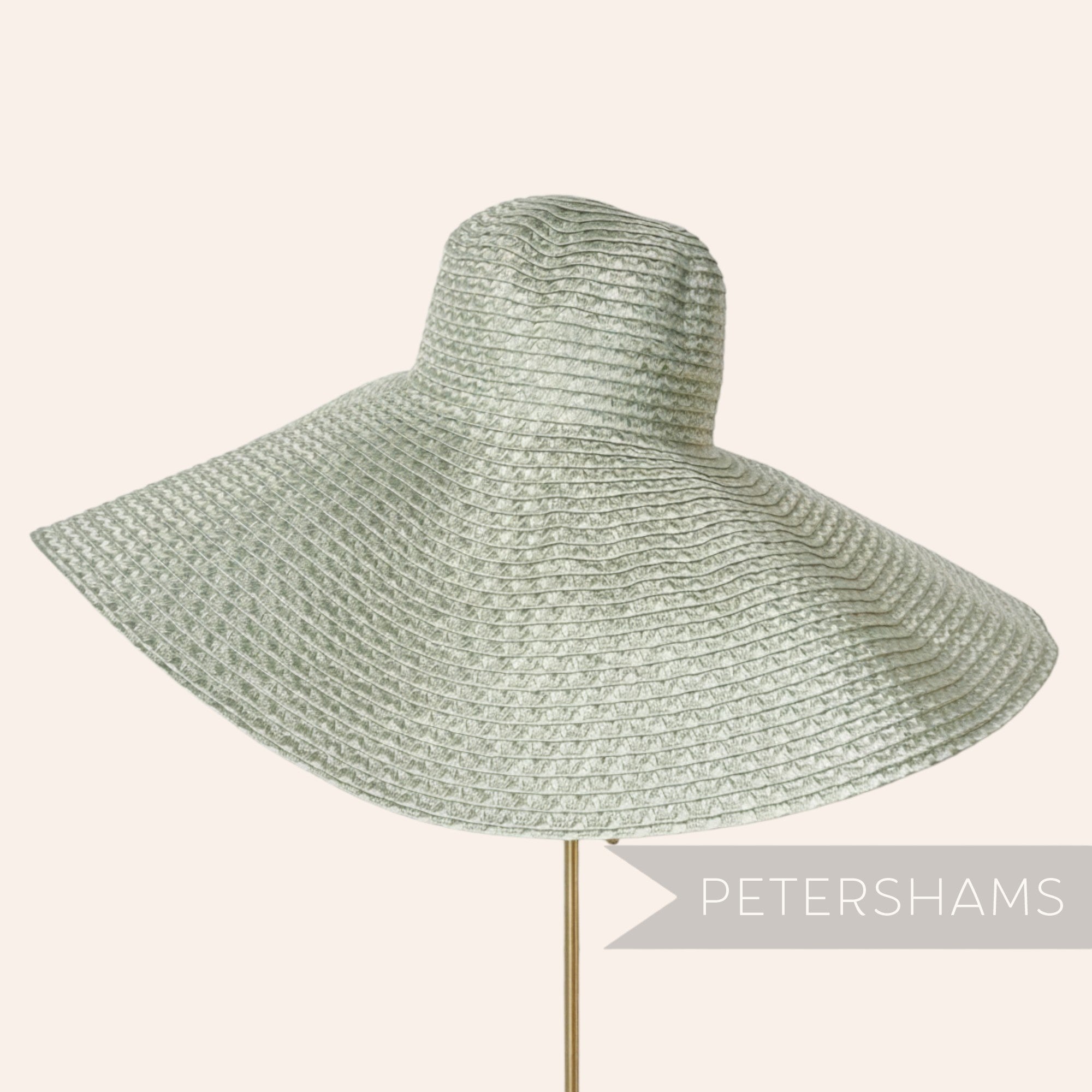 Petershams Millinery Supplies pale green polybraid capeline hat body with intricate weave and 15-inch brim.