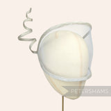 Petershams Millinery Supplies pale grey crin and sinamay visor fascinator with a decorative wired spiral trim.