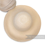Petershams Millinery Supplies vintage Ecuador Panama straw capeline hat body with diagonal vent detail.