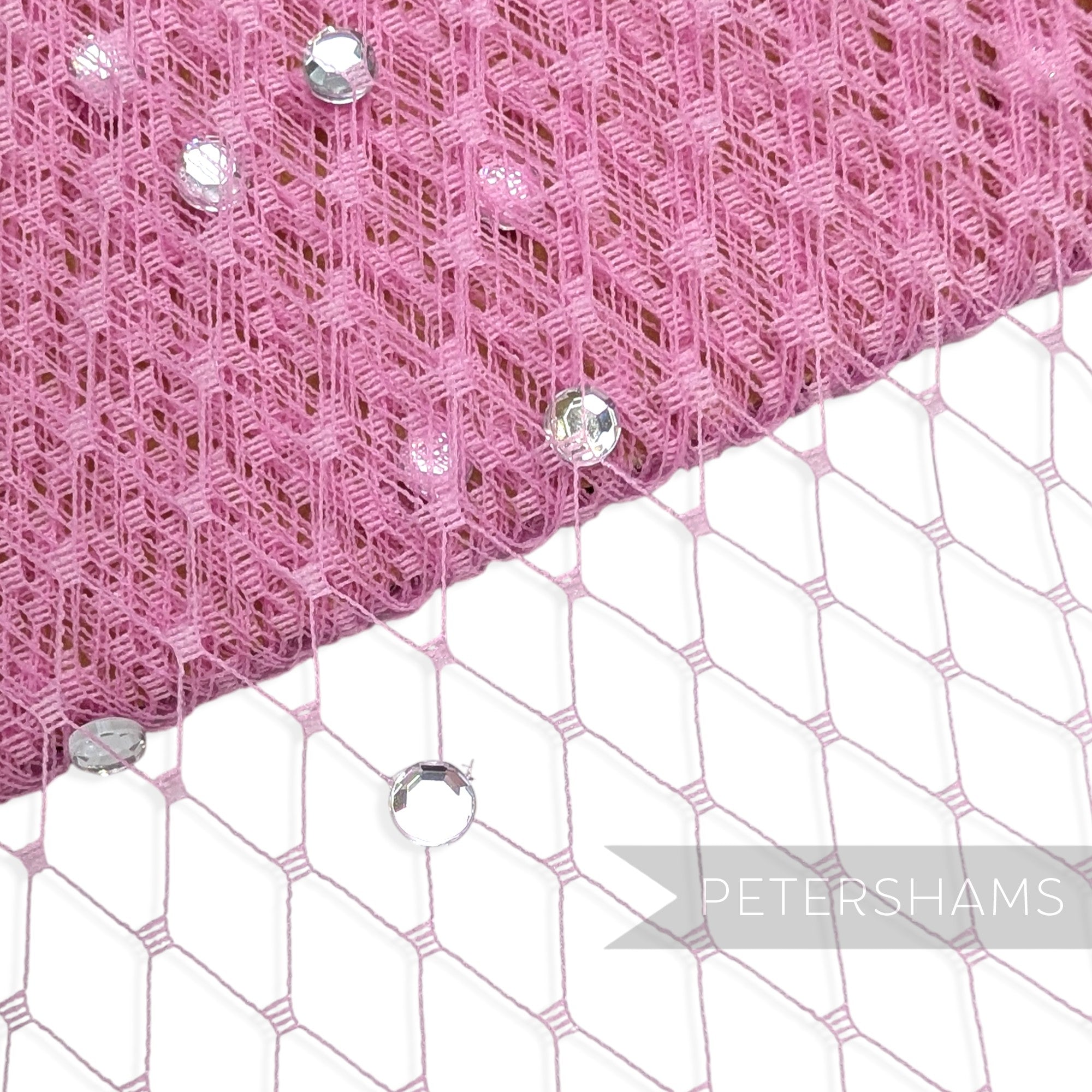 Petershams Millinery Supplies pink diamond-patterned veiling with clear acrylic diamante embellishments